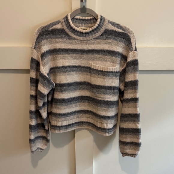 UpWest Sweaters - Striped Gray and Cream Women's Sweater